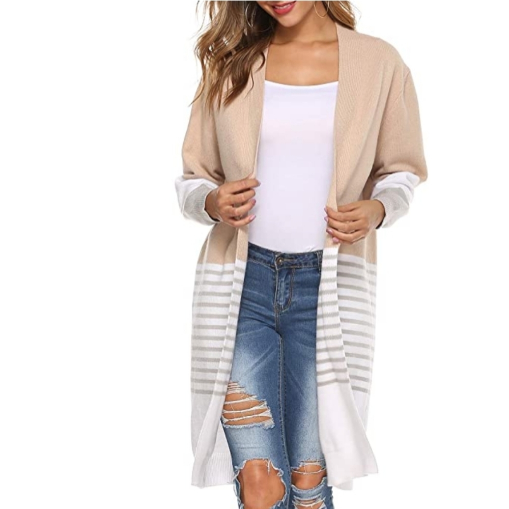 Thanth open-front colorblock long cardigan
